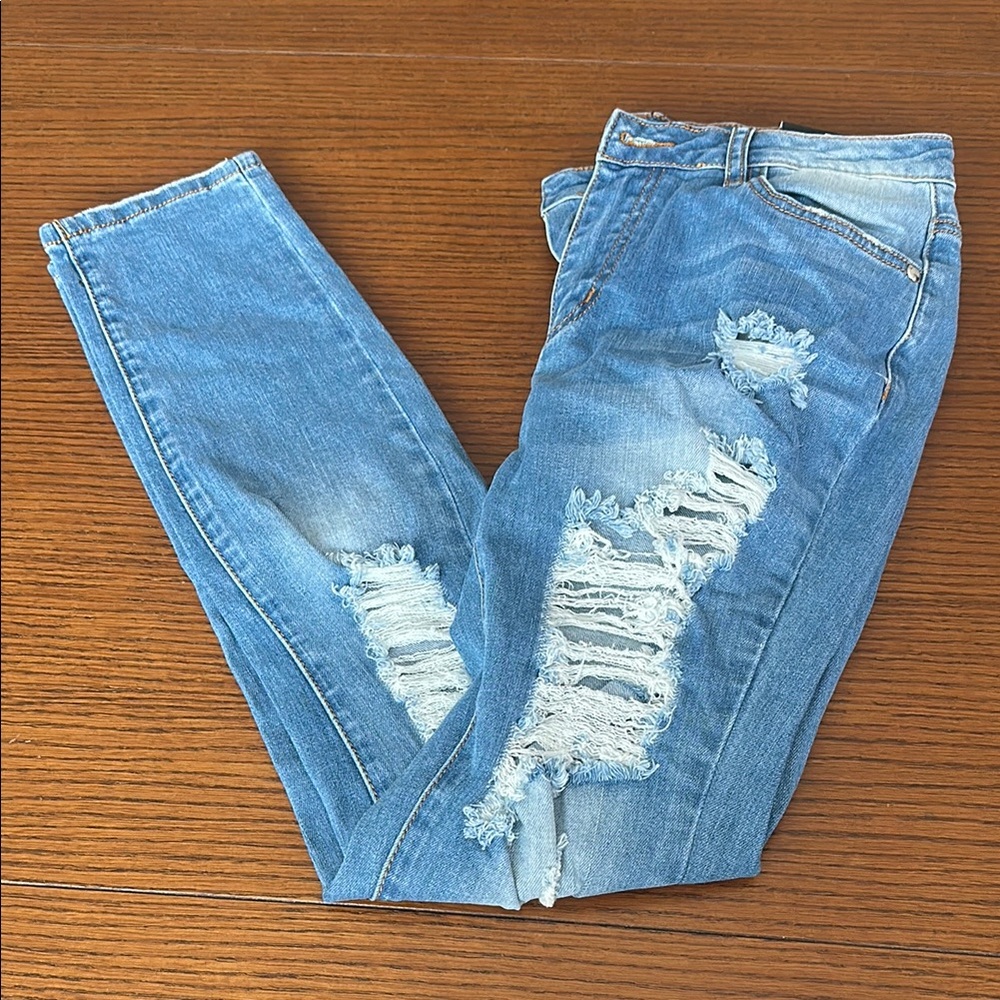 Fashion Nova Blue Skinny Distressed Jeans